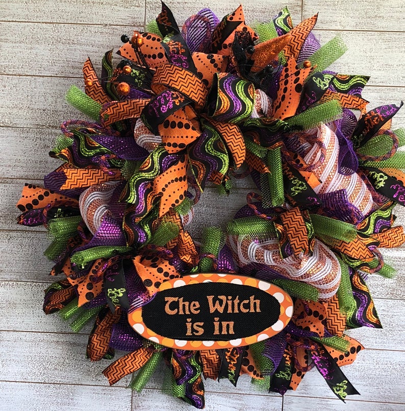 The witch is in Halloween wreath